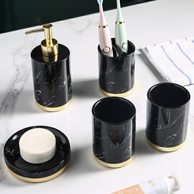 高級サニタリー5点セットディスペンサー 歯ブラシスタンド 洗面所用品|Sinessy 店