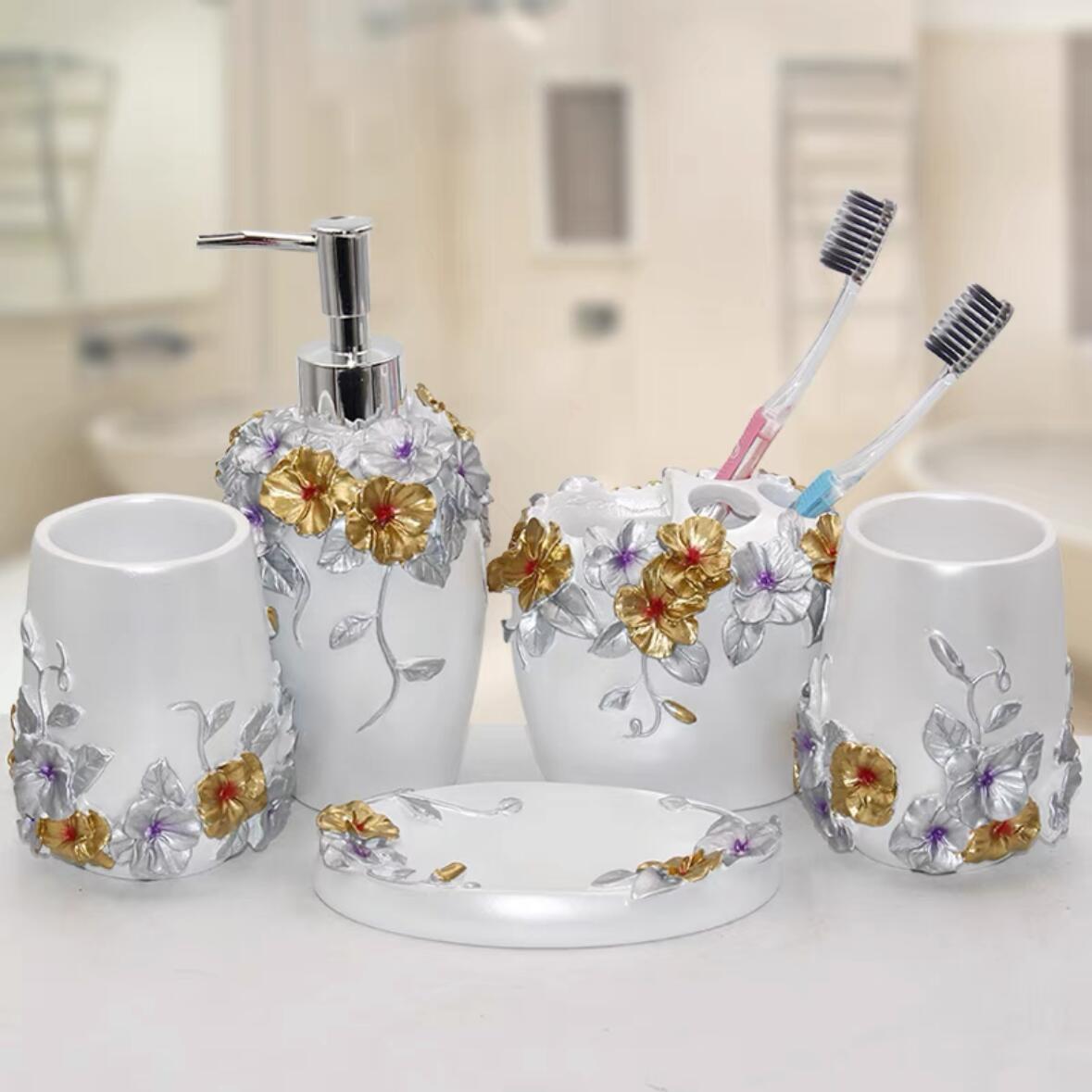 高級サニタリー5点セットディスペンサー 歯ブラシスタンド 洗面所用品|Sinessy 店