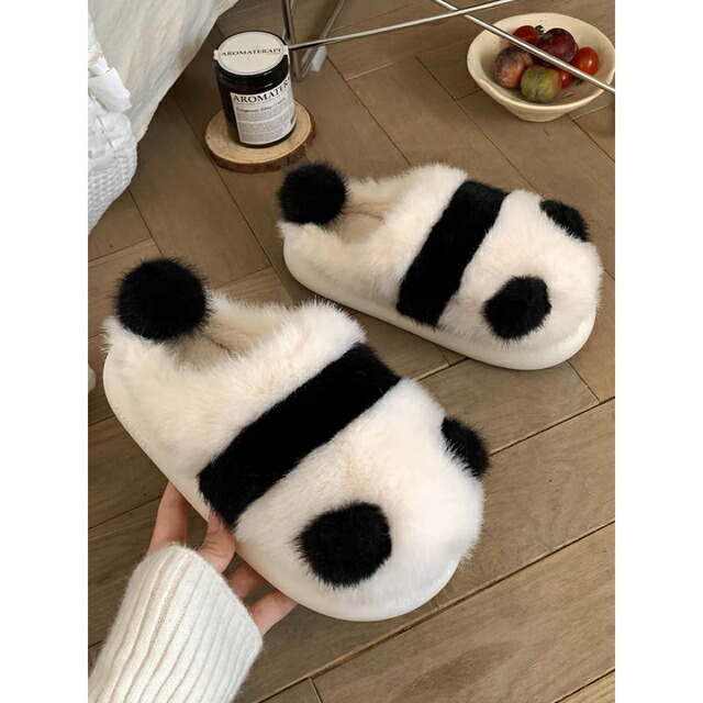 家庭用スリッパ もこもこ ボア家庭用スリッパ 秋 冬 ジャイアントパンダ お座敷シューズ スリッパ-スリッパ・ルームシューズ