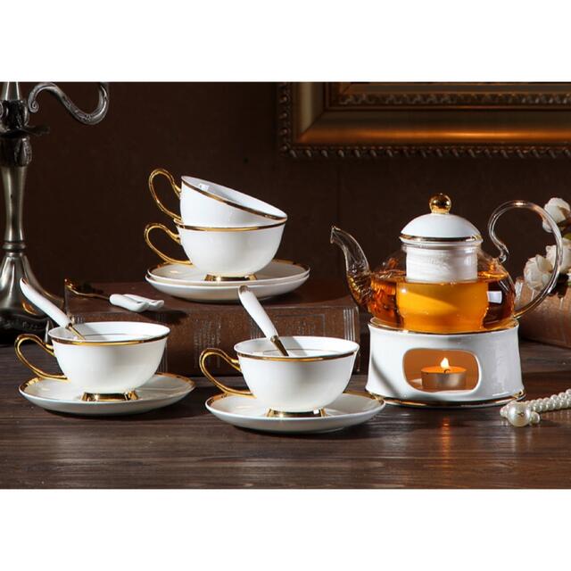 西洋調ティーカップ セット 陶器 高級感 カップ＆ソーサー 4客コーヒーカップ