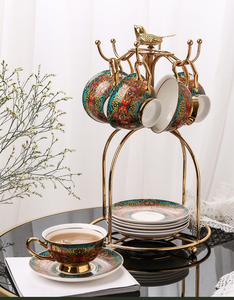 西洋調ティーカップ セット 陶器 高級感 カップ＆ソーサー 6客コーヒーカップ｜Sinessy 店 43,976円