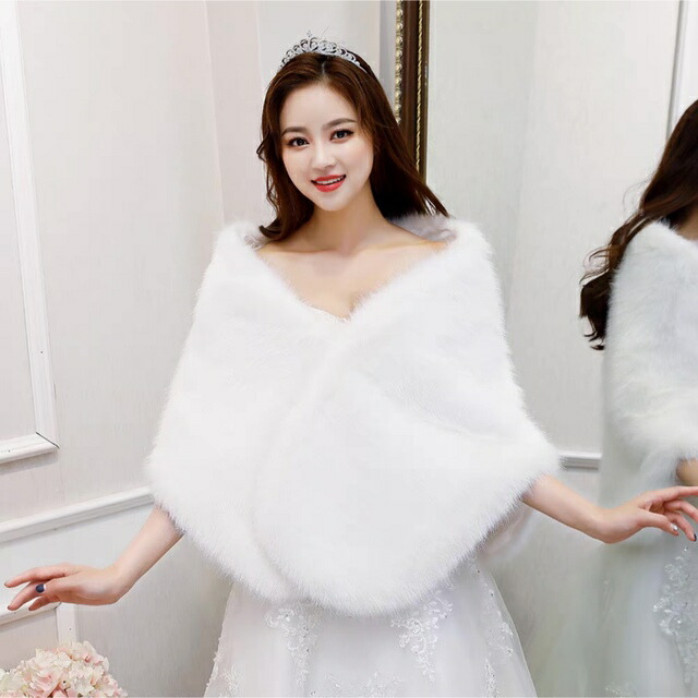 毛皮風ケープ マフラー ショール ストール ポンチョ 結婚大判ストール