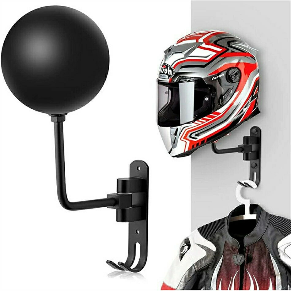 ヘルメットラック バイク用ヘルメットホルダー 壁掛け 180度回転 フック付きメタル バイクアクセサリー ヘルメットハンガー コート キャップ フットボール ベースボール ヘルメット用 ヘルメットラック