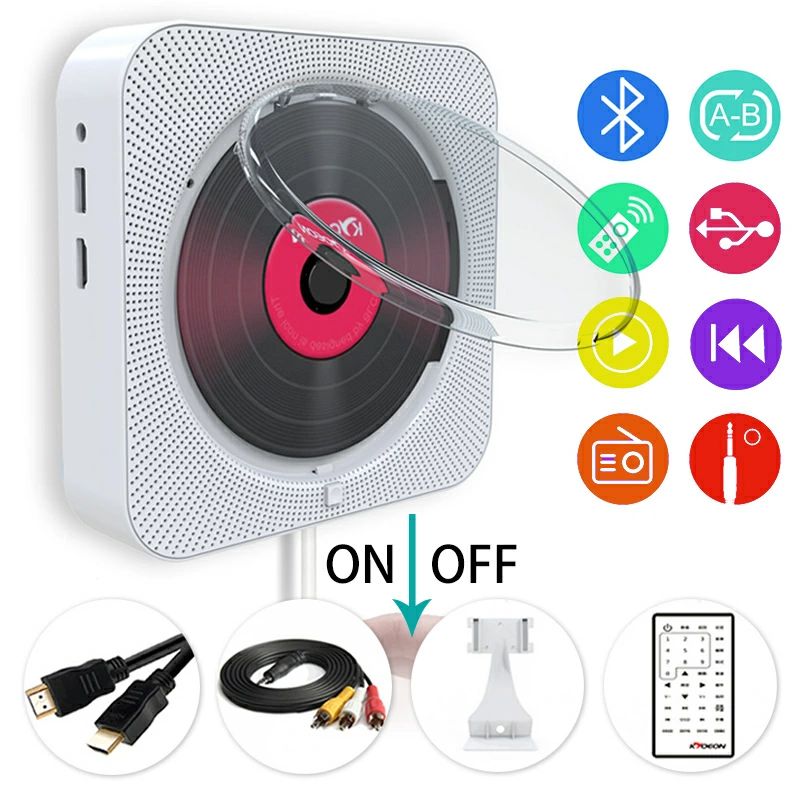 CD プレーヤー 壁掛け DVDプレーヤー コンパクト リモコン付き ポータブル HDMI 1080p 出力テレビ プレイヤー Bluetooth 壁掛 置き掛け兼用 防塵カバー 日本語説明書 送料無料｜Sinessy 店