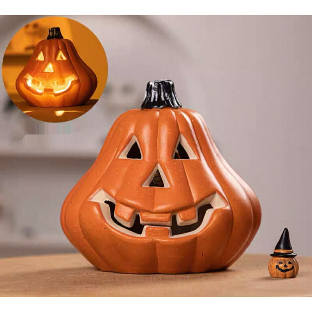 ハロウィン かぼちゃランタン LEDライト付き ジャックオーランタン 装飾置物