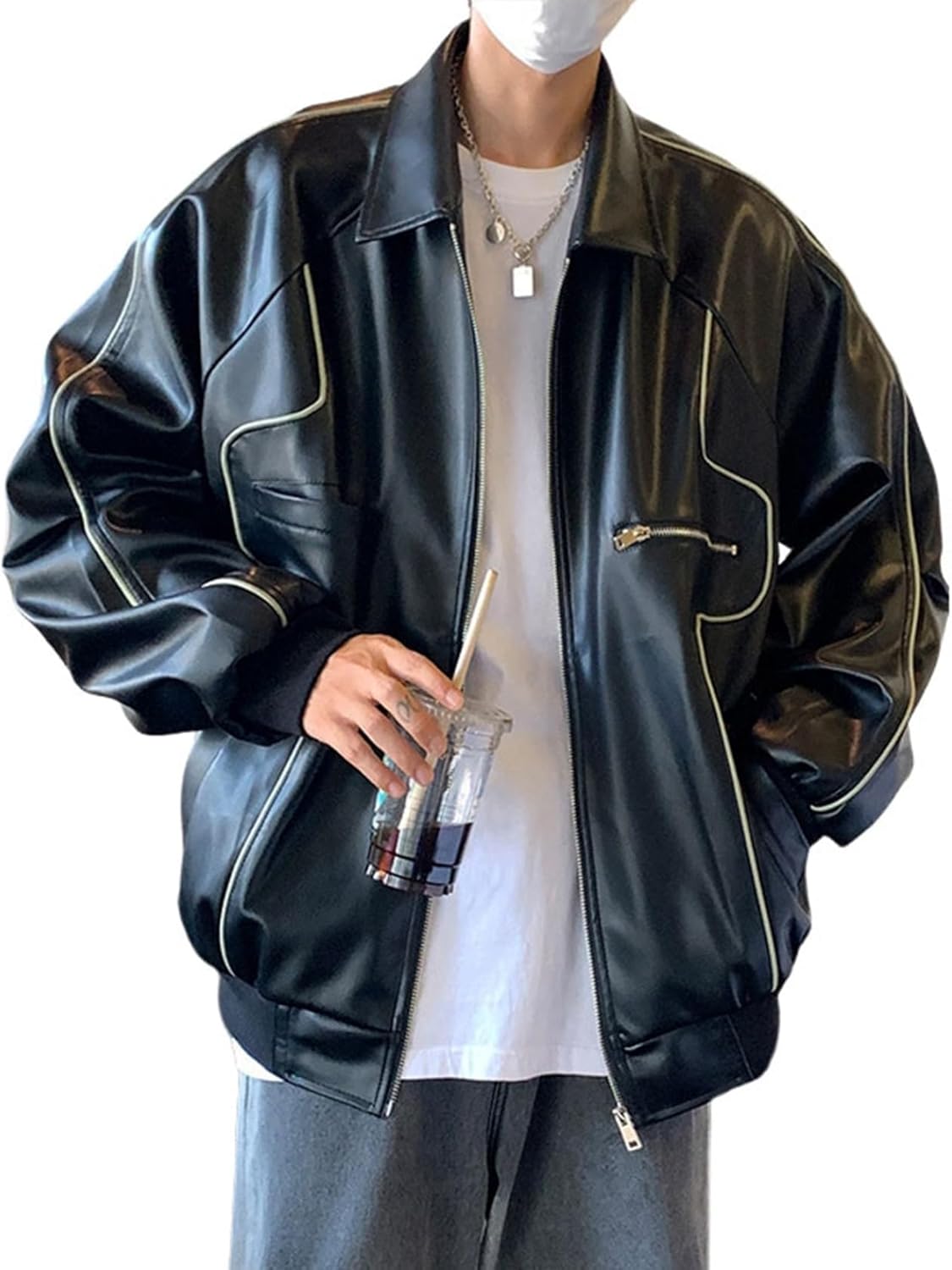 ライダース 革ジャン メンズ PUレザー 折り襟 シングル 大きいサイズ ゆったり ファッション かっこいい レザージャケット スタジャン 春秋 防風 防寒 保温 撥水 カジュアル 通勤 アウトドア