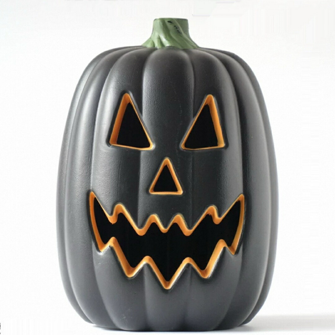 ハロウィン置物ブラックパンプキン 鬼顔ランタンLED対応インテリア飾り かぼちゃ