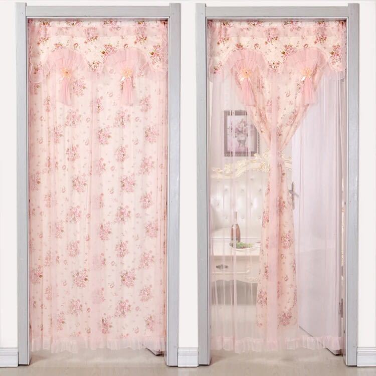 のれん ロング 2重 レース フラワー柄 姫系二重タイプ 暖簾 間切り レース シフォン 薔薇雑貨 90x190｜Sinessy 店