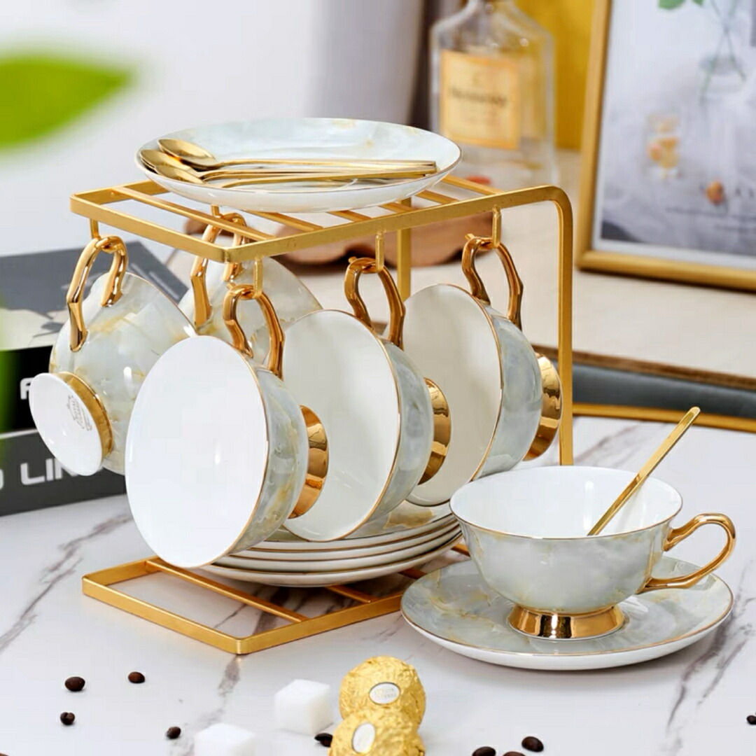 ティーカップ セット 陶器 高級感 カップ＆ソーサー 6客 コーヒーカップ