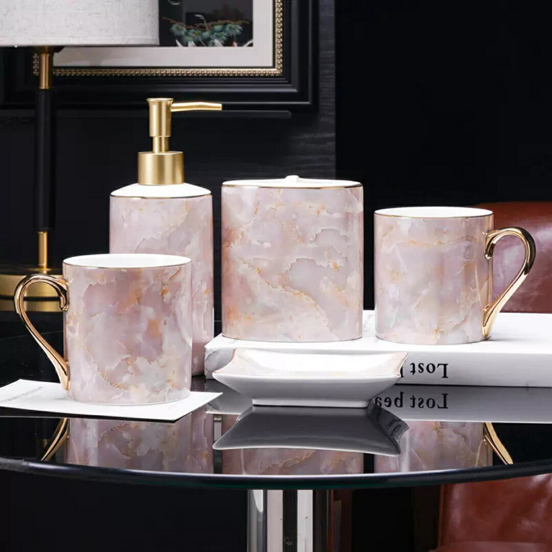 高級 サニタリー5点セット ディスペンサー 歯ブラシスタンド バス用品 洗面所用品|Sinessy 店