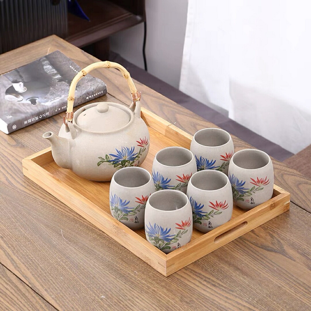 6客茶器揃 湯呑 急須ポット 茶器セット ティーセット トレー付き