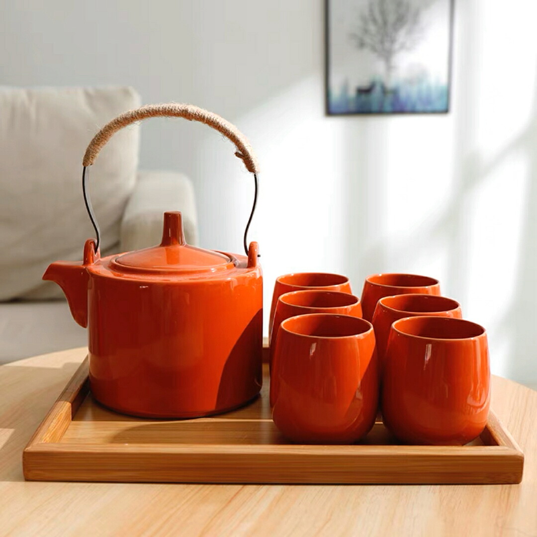 6客茶器揃 湯呑 急須ポット 茶器書き割り ティーセット  御盆付き添い人