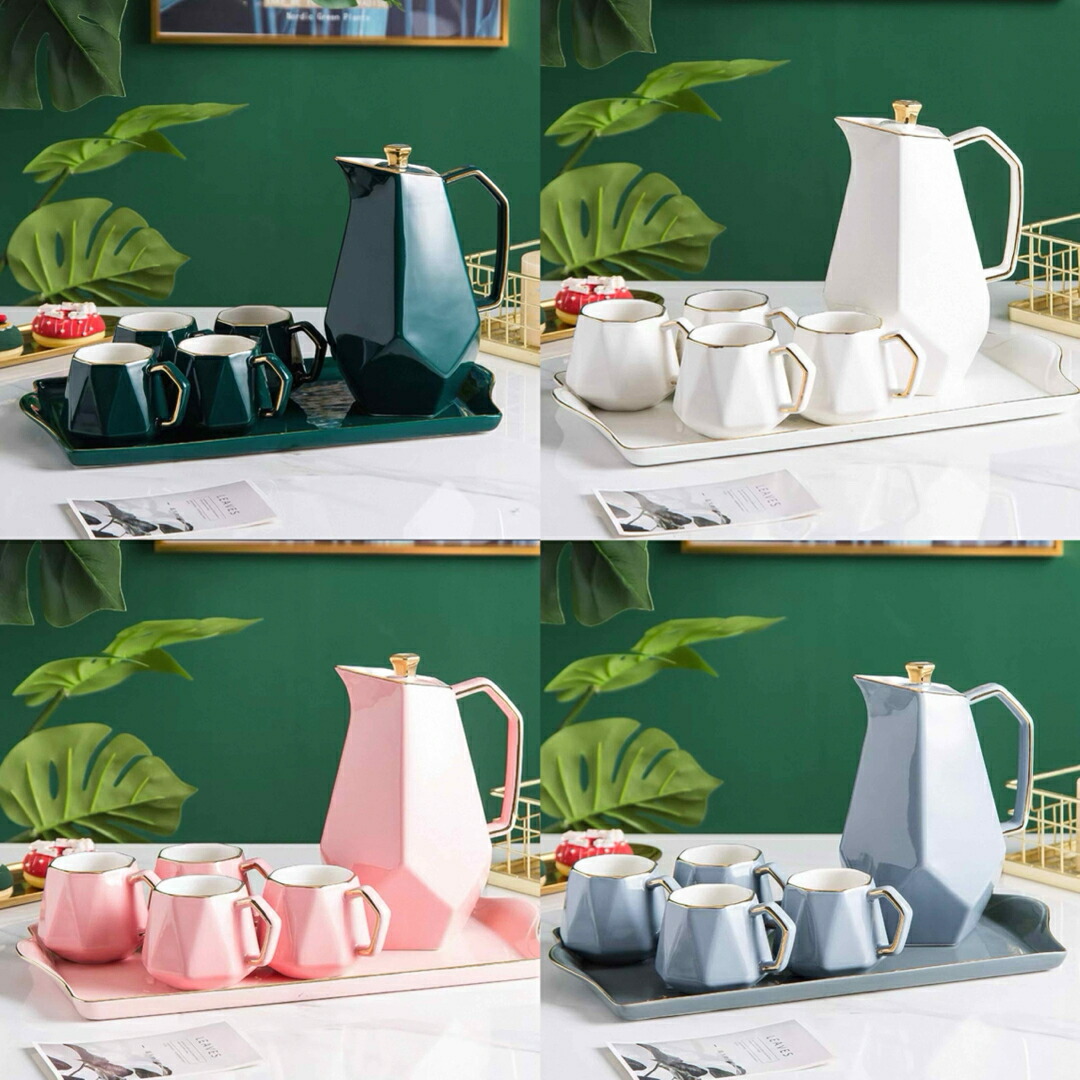 北欧風ティーカップ6点セット カップコップ ティーポット トレイ付き 高級感