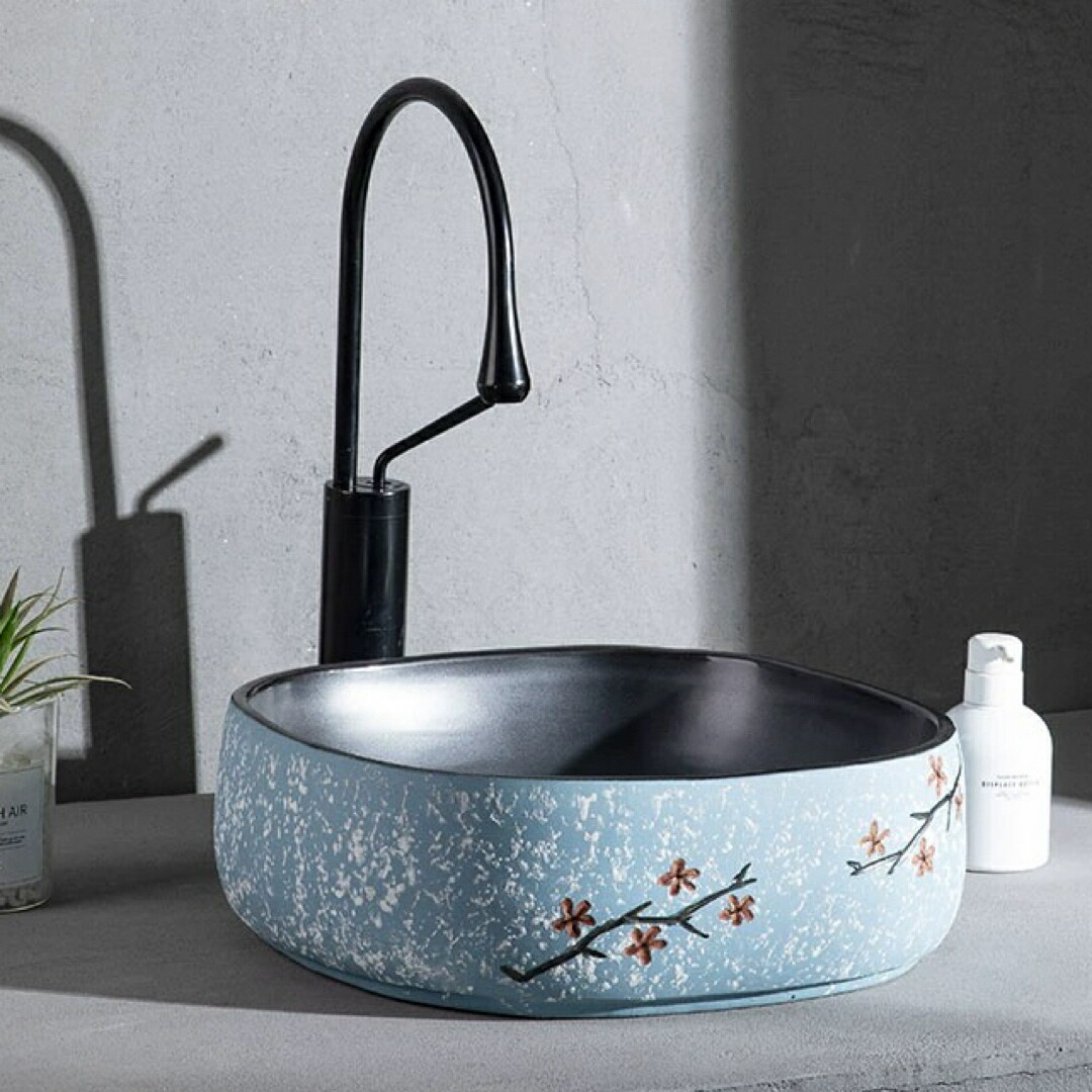 洗面どんぶり鉢仕掛ける 洗面どんぶり鉢 手水鉢 室内用便器器 室内用便器鉢 洗面器 水道の栓 水抜き金具付