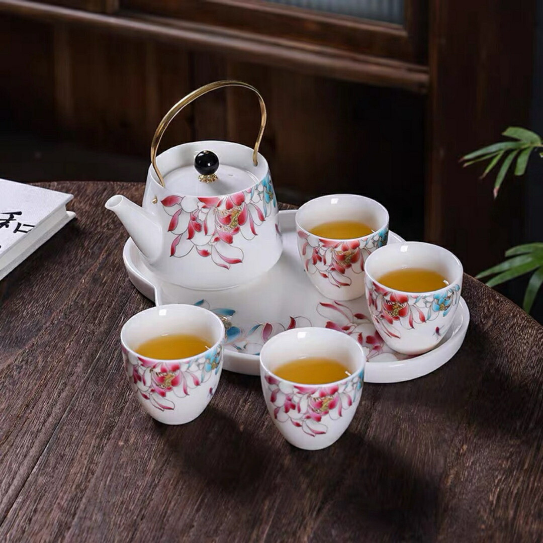 4客茶器揃 湯呑 急須 ポット 茶器仕かける ティーセット 食器 和風 花柄 フロアスタンド・ランプ-ライト・照明器具-インテリア・寝具・収納