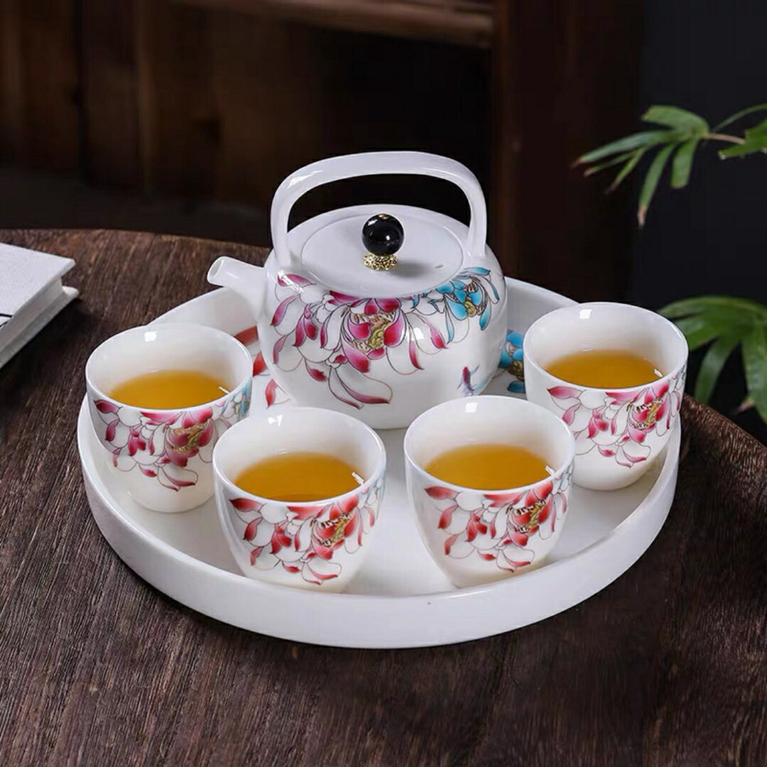 4客茶器揃 湯呑 急須 ポット 茶器セット ティーセット 食器 和風 花柄