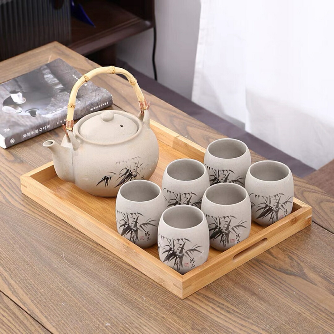6客茶器揃 湯呑 急須ポット ．茶器セット ティーセット トレー付き