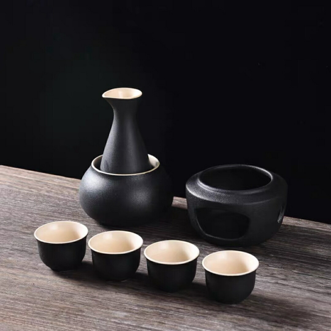 酒器7点セット 陶器 酒燗器付き 徳利 熱燗 冷酒 高級感 清酒用 酒器セット|Sinessy 店