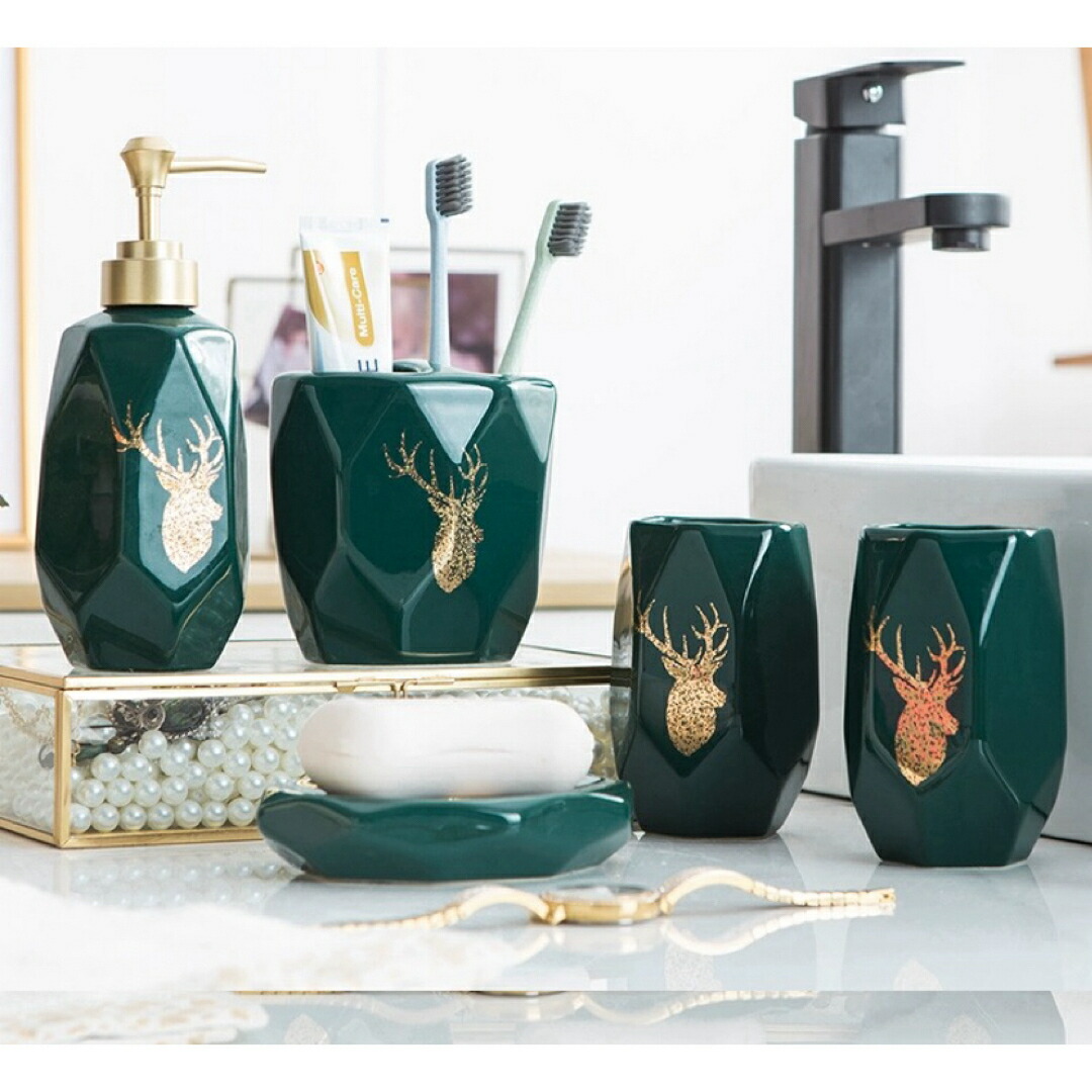 高級感サニタリー5点セットディスペンサー 歯ブラシスタンド 洗面所用品|Sinessy 店