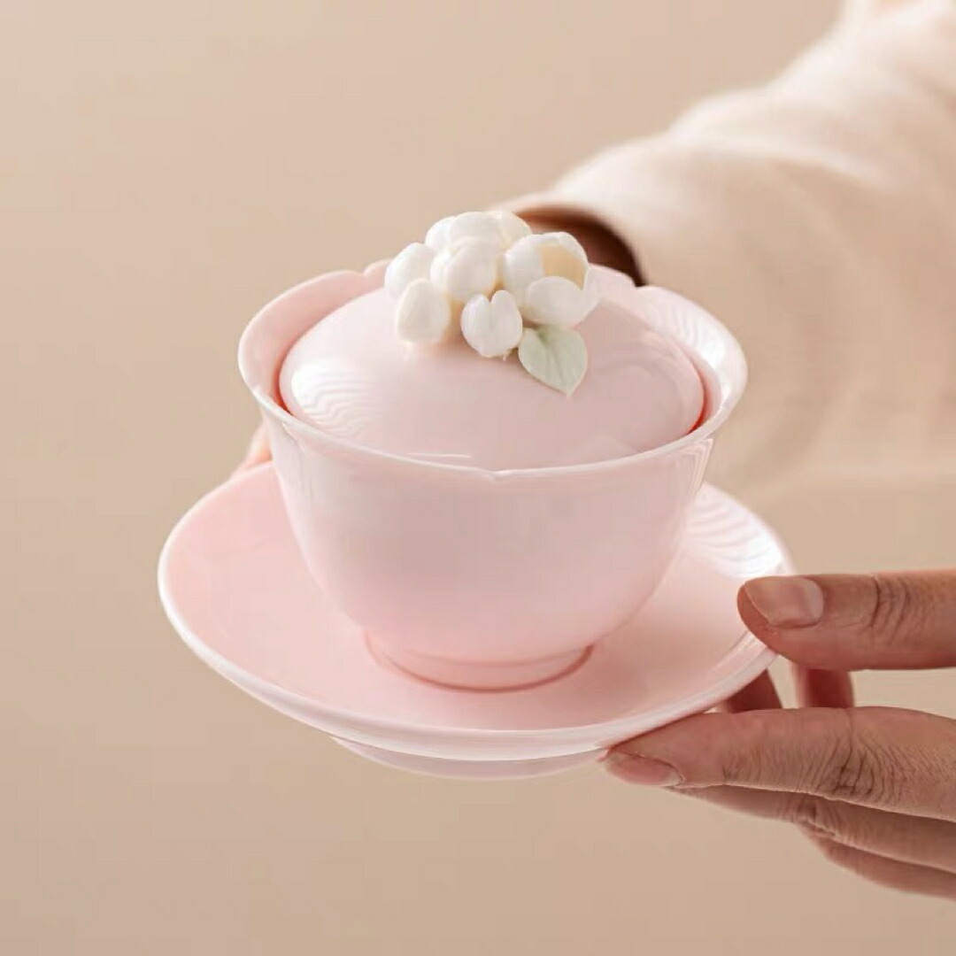 蓋碗 茶杯セット おしゃれ 花柄 耐熱磁陶器製の中国茶器 1客｜Sinessy 店