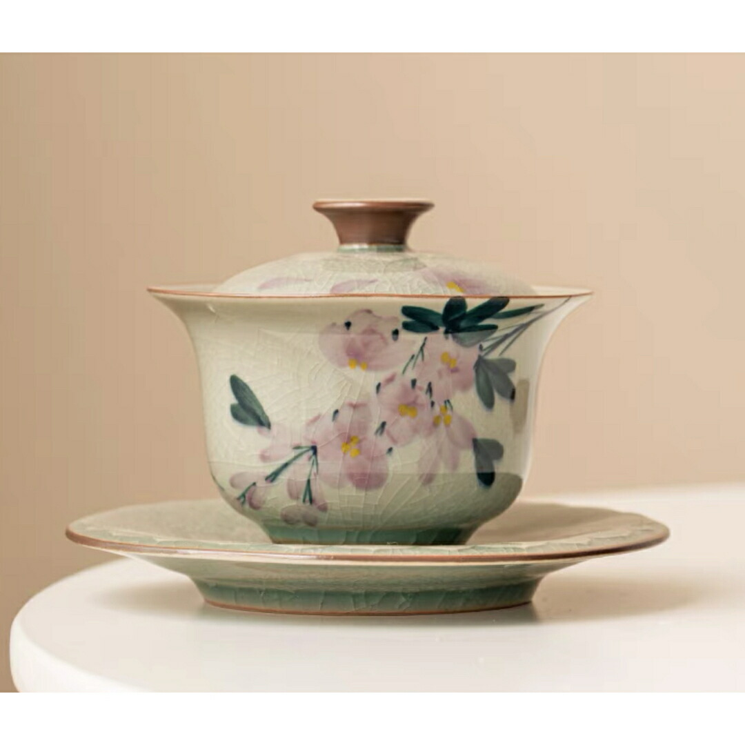 蓋碗 茶杯セット おしゃれ 花柄 耐熱磁陶器製の中国茶器 1客|Sinessy 店