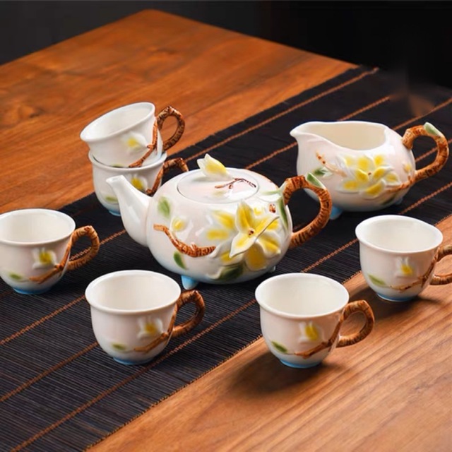 6客茶器揃 湯呑 急須 ポット 茶器セット ティーセット~立体花｜Sinessy 店
