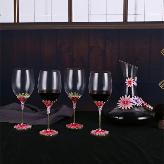 御膳上等ぶどう酒水呑み 5点書き割り ★ 花柄 三鞭酒 水呑み