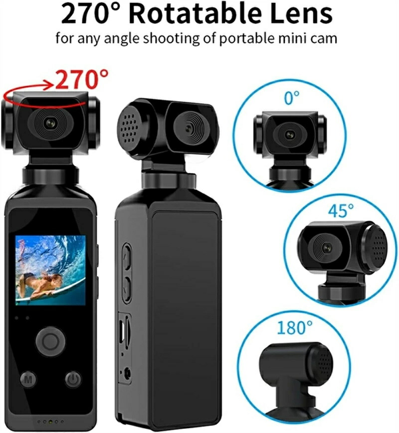 ウルトラ HD 防水アクションカメラ 4KポケットアクションカメラHD液晶画面270°回転可能なWifiミニスポーツカメラ防水ケース付きヘルメット旅行用