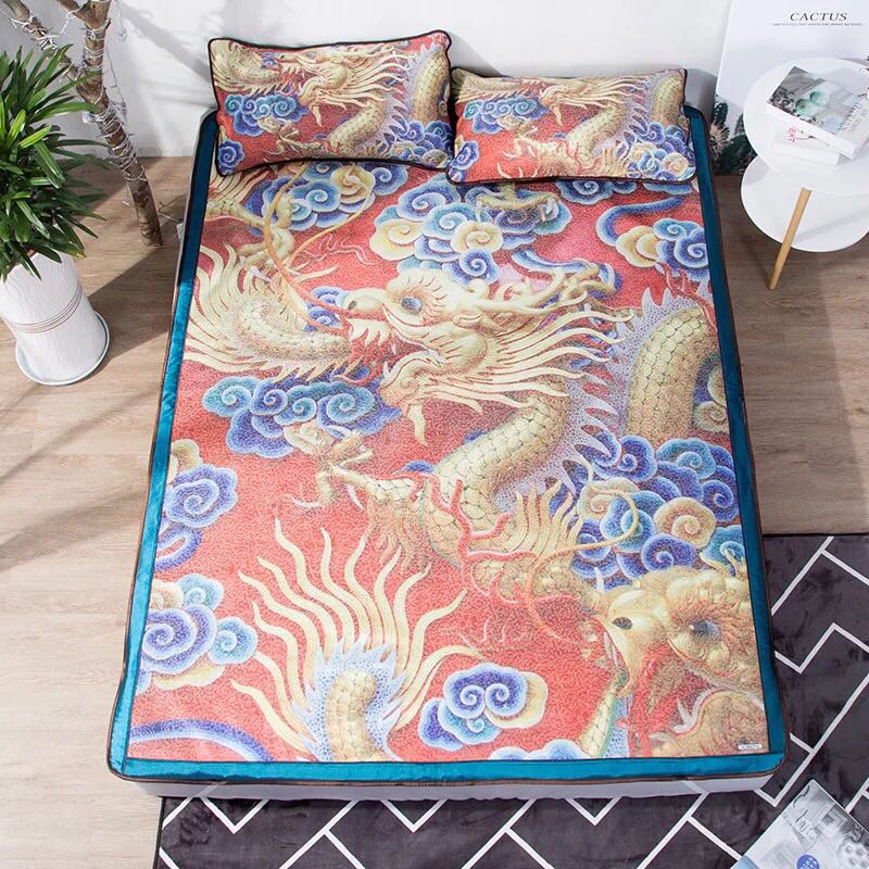 夏用冷感臥榻 居敷き2点仕掛ける 寝具 敷パッティング シングル大いさ 90x190龍柄 ベッドパッド・敷きパッド-寝具