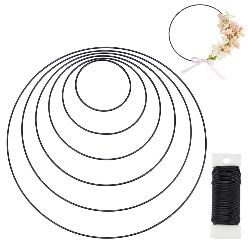 UNICRAFTALE 18Pcs 6 Sizes Metal Hoop for Crafts Black foral Hoop Dream Catcher Ring with Wire Macrame Ring Hoop for DIY Centerpiece Table Decorations Wreath Candles Rings画像