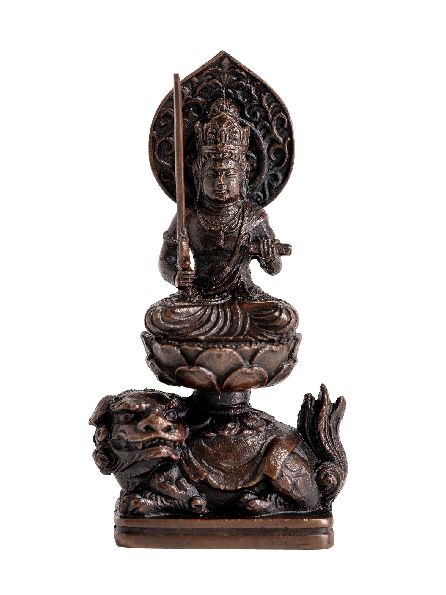 仏像 文殊菩薩 7.5糎 （蝋型銅製） 仏師：牧田秀雲 原本＿（卯年出どころ）十二支守り本尊 干支 丘陵銅器(COもんじゅぼさつS)