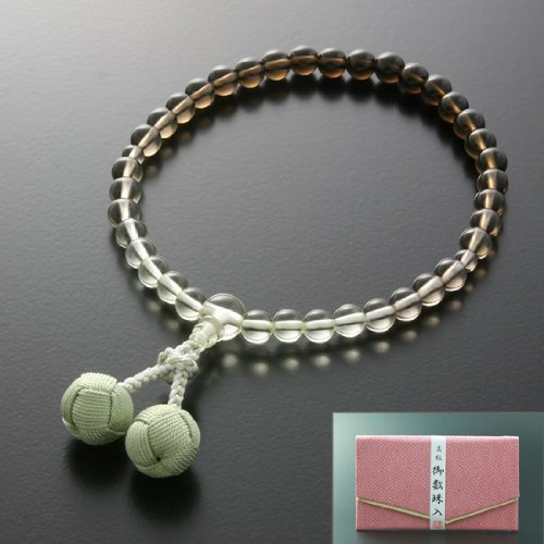 [京仏壇はやし] 数珠 女性用 正絹 グラデーション 茶水晶 くみひも梵天房 【 数珠袋セット 】 W-017 京都 念珠 すべての宗派でお使いいただけます