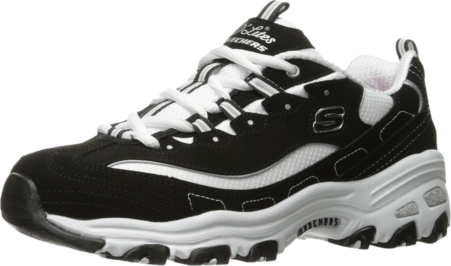 Skechers レディース D\u0027Lites 記憶装置質問用紙 スピード競技引き上げる スニーカー US 大いさ: 6 Wide 色合い: 黒いこと