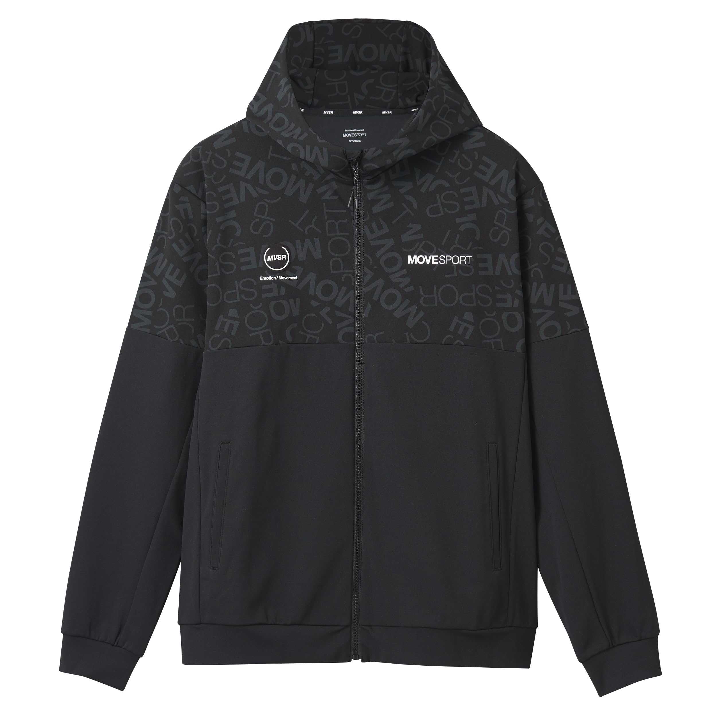 DESCENTE(デサント) S.F.TECH ロゴタイプ総柄 うしろ側ロゴタイプ フルジップフーディー