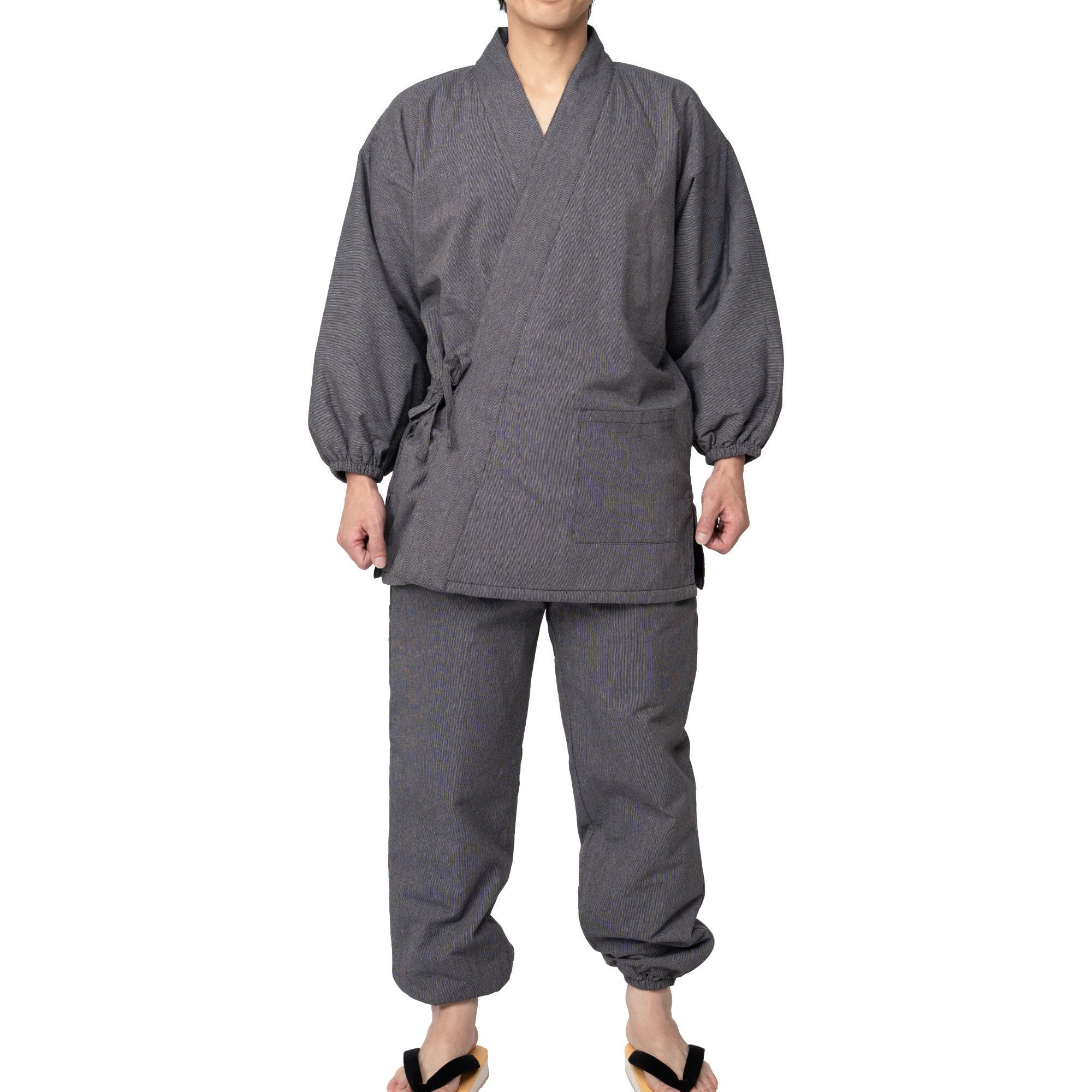 [もりおーる] 冬用 作務衣 先染め メンズ L大いさ 薄墨色 [ 中綿入り口・入口＆裏フリース出どころ 成人男性用 成人男性用 秋 冬 春 さむい さむえ 差し上げ物 差し上げ物 ]