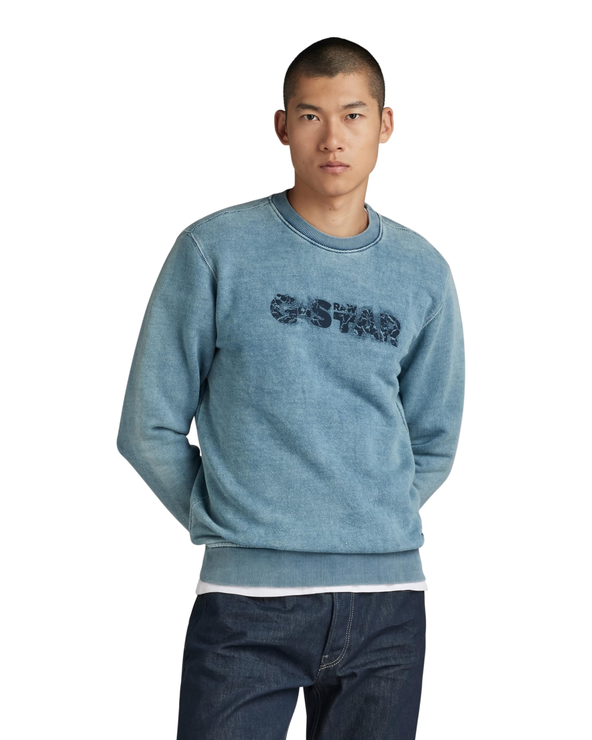 [ジースターロゥ] 汗水 調教師 メンズ レギュラー相応う 青碧 Indigo distressed logo r 西南 D24410-D583-A587-XL