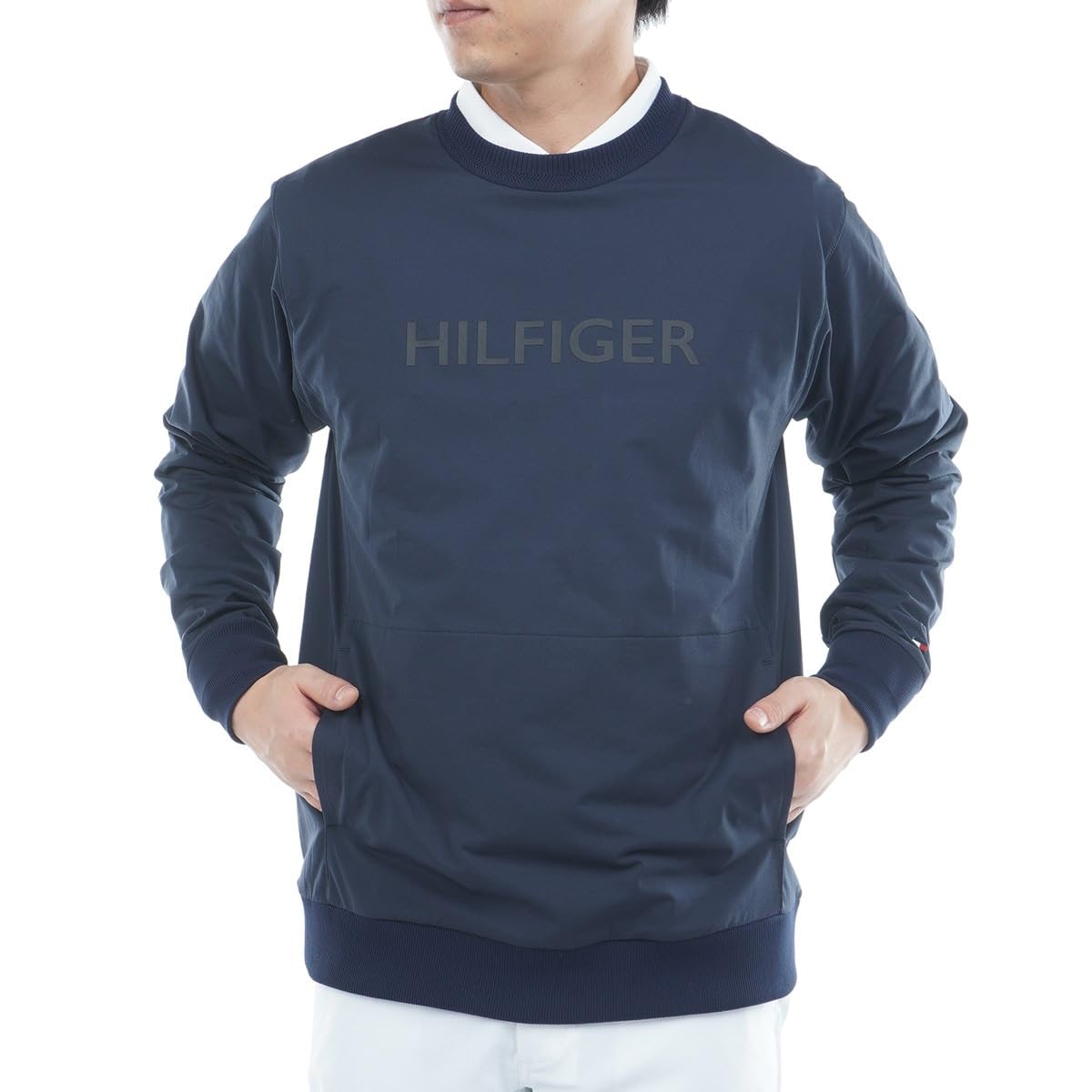 TOMMY HILFIGER GOLF(トミー ヒルフィガー ゴルフ) メンズゴルフ御召しもの 防風 クル－ネックスウェット 米国海軍 LL大いさ THMA554