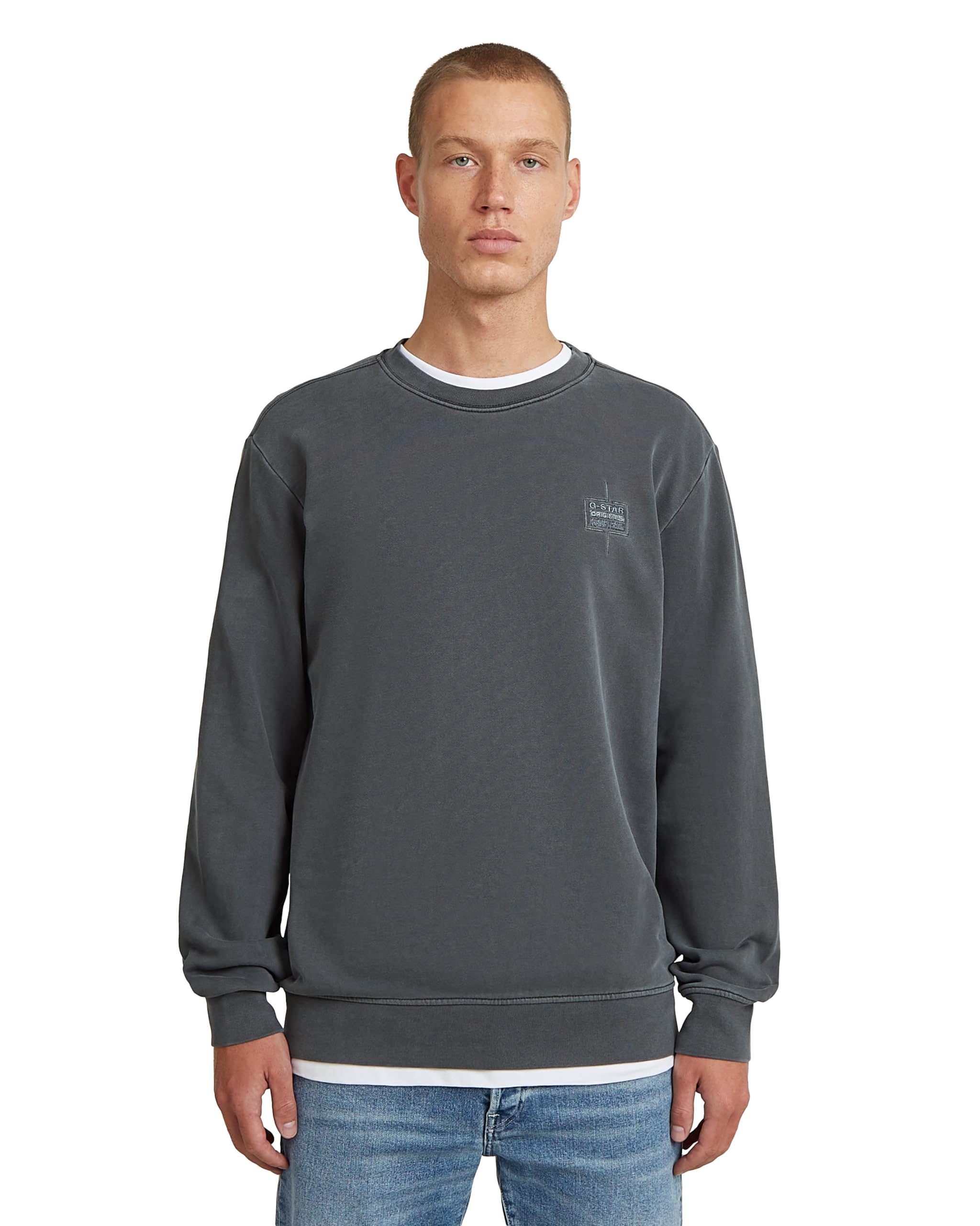 [G-STAR ジースター] 汗水 調教師 メンズ レギュラー相応う 薄墨色 Logo overdyed r 西南 ls D28802-E453-G179-XS