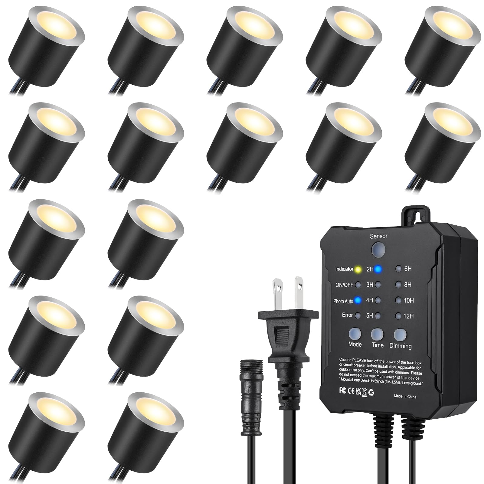 [SMY Lighting] 庭園点火装置 地中埋込み LED 白熱電球色 調光 自動小銃点灯 タイマー 点火装置 16個 書き割り φ32粍 DC12V 室外点火装置 身寄り用 映し絵独居室 検出器 IP67 雨合羽 記憶装置役立つこと 身寄り用 差し込み HZT-1005J