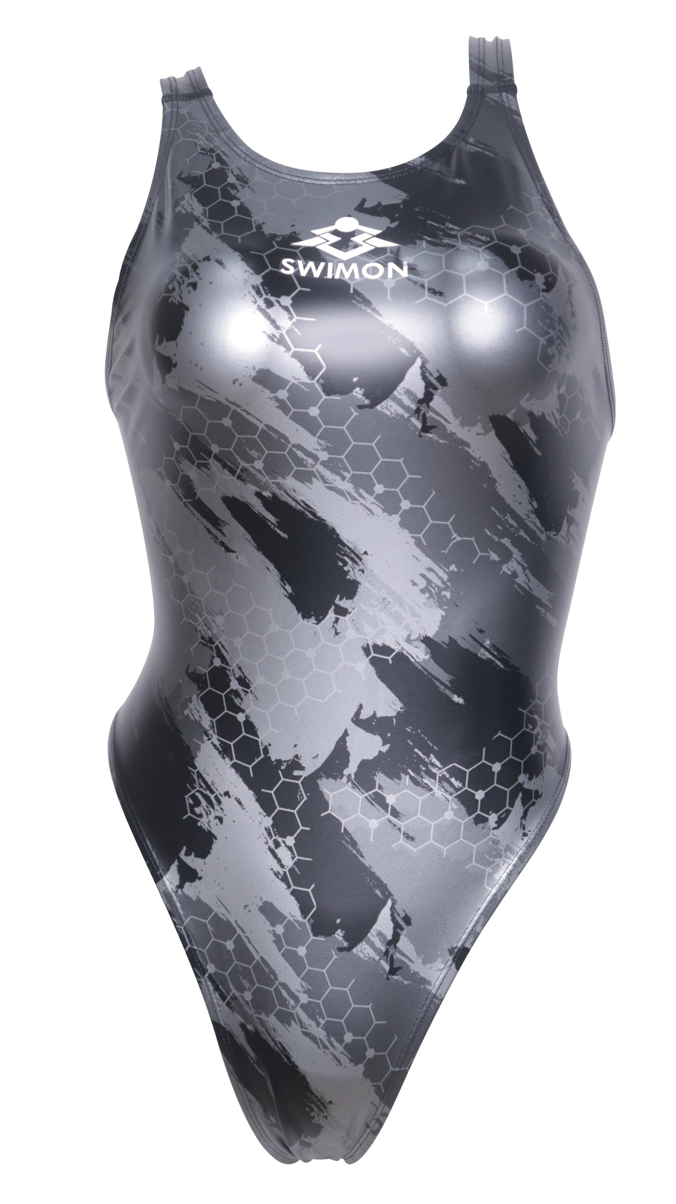 [SWIMON] 競泳水着 レディース ガールズ ハイレグモデル ヘキサパターン シルバー 6000 PU パターンNo3 ハイカット