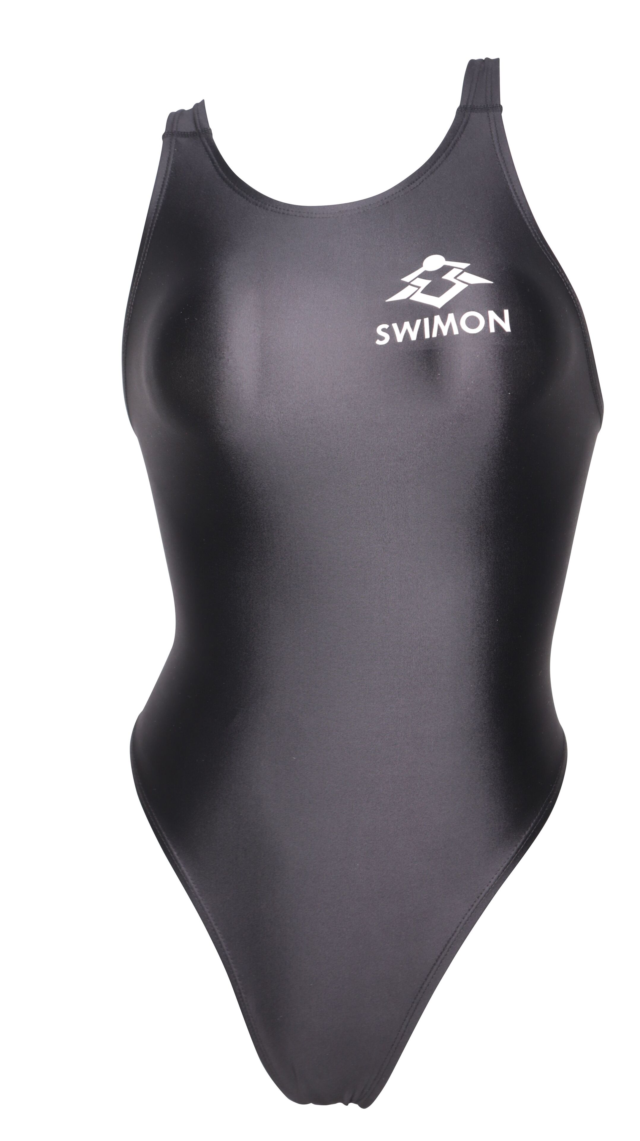 [SWIMON] 競泳水着 レディース ガールズ ハイレグモデル 黒 ブラック N2 スムースファブリック 600 ハイカット