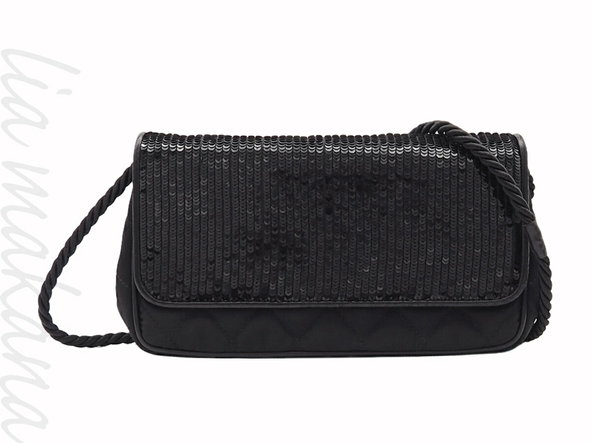 【中古】CHANEL シャネル ココマーク フラップ バッグ ショルダーバッグ 斜め掛け 肩掛け スパンコール ナイロン レザー ブラック 黒 ゴールド金具 シリアルシールあり【リアマカナ】|lia makana 店