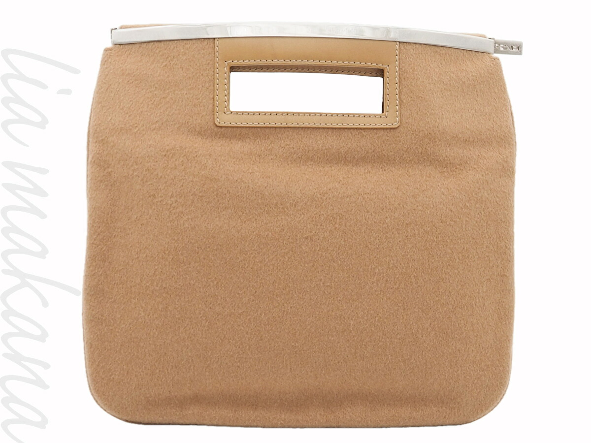 【中古】FENDI フェンディ バッグ ハンドバッグ フェルト レザー ベージュ シルバー金具 26783【リアマカナ】｜lia makana 店