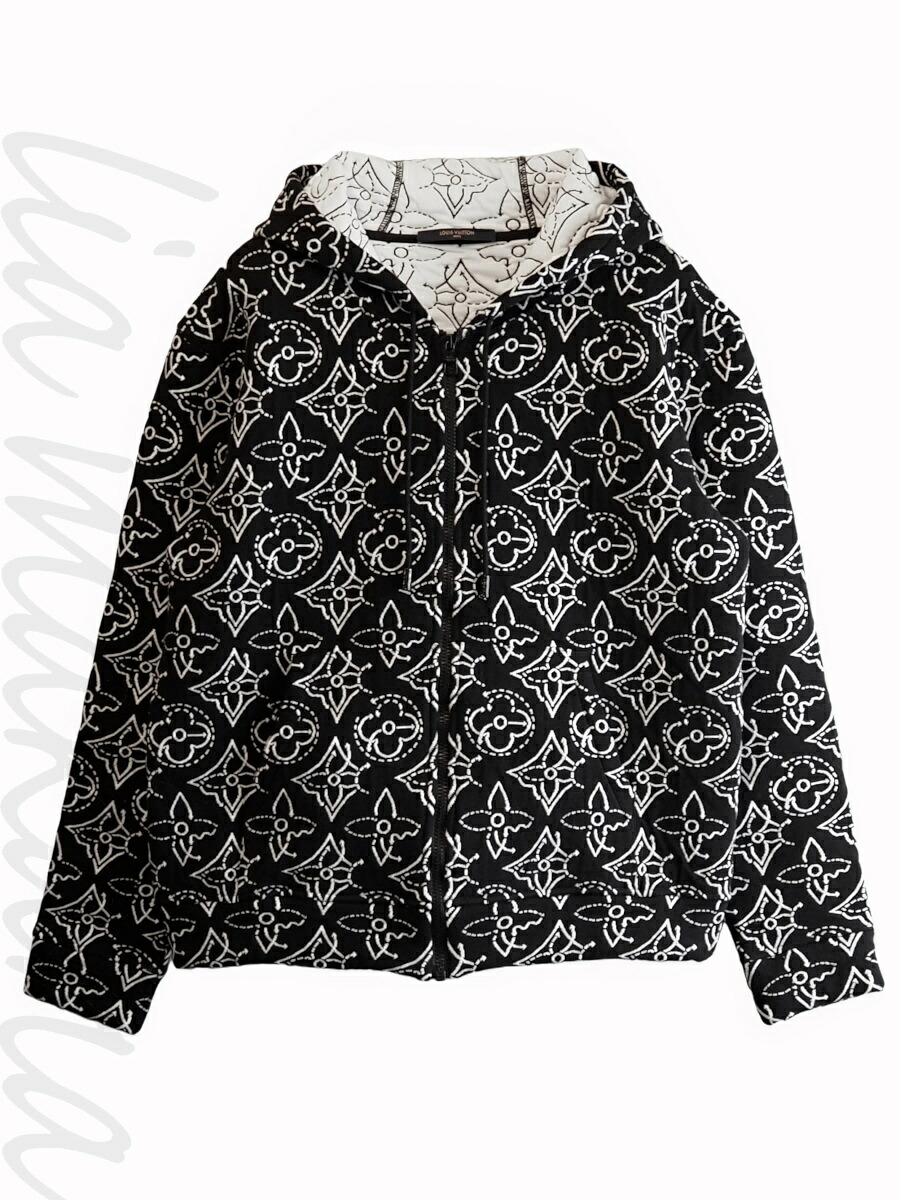 【中古】LOUIS VUITTON ルイ ヴィトン LV×NBA  ストゥラティージクフラワー キルテッドフーディ ジップアップ アノラック アウター 黒いこと 黒 白いこと ＃M 黒いこと金具 イタリア製 2021年 RM212MDM0HLY12W【リアマカナ】