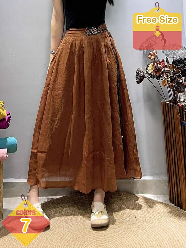 2000円OFFクーポン スカート ミモレ丈 ロング リネン 綿麻風 無地 Aライン 春 レディース ボトムス ロングスカート ハイウエスト ゆったり エレガント 着痩せ ウエストゴム 森ガール シンプル カジュアル 大きいサイズ liber-online|りべる通販