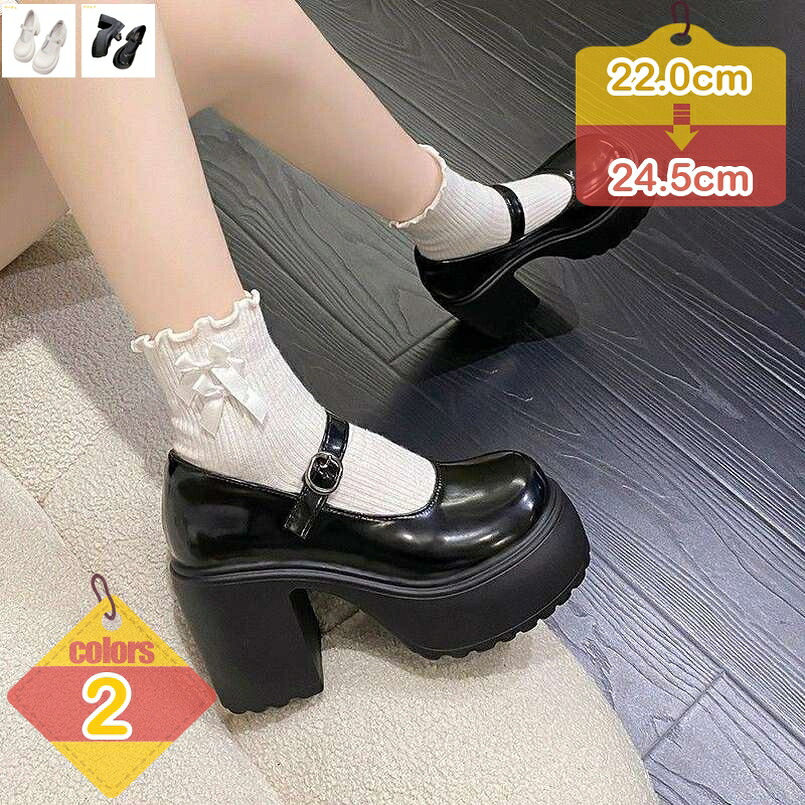 1000円OFFクーポン パンプス ロリータ 靴 太いヒール レディース 可愛い シューズ 厚底 チャンキーヒール 甲ストラップ ストラップ ゴスロリ 甘ロリ パンプス 大きいサイズ 黒 白 ピアノ 発表会 パーティー イベント 演奏会 liber-online｜りべる通販