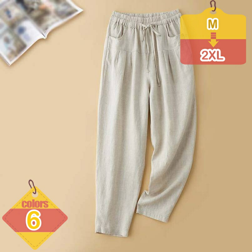 ウエストゴム リラックス ワイドパンツ カジュアル ゆったり 無地 9分丈 夏 レディース ボトムス 柔らかい パンツ 綿 麻 リネン シンプル ハイウエスト 美脚 ポケット付き 着痩せ リラックス 30代 40代 liber-online