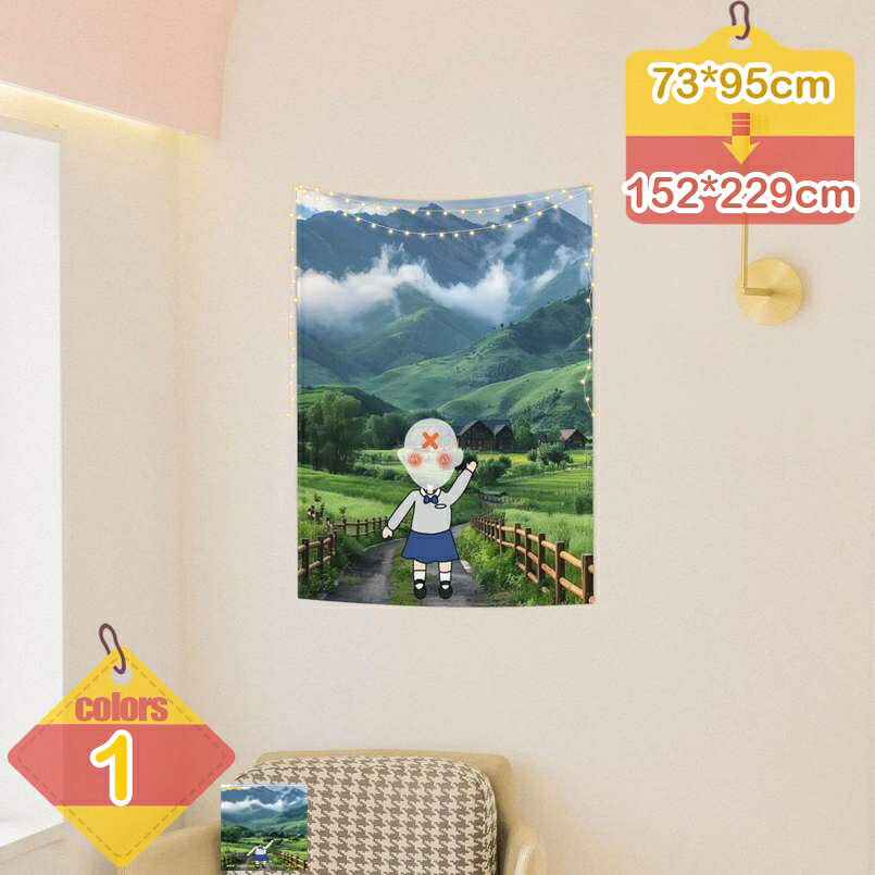 来図カスタマイズ タペストリー 自然風景 山の緑 草と木 家/お店 壁飾り 大判 おしゃれ インテリア 飾り 多機能 装飾布 部屋 雰囲気転換 新居お祝い 個性プレゼント ポリエステル製 風景 模様替え 飾り用 liber-online