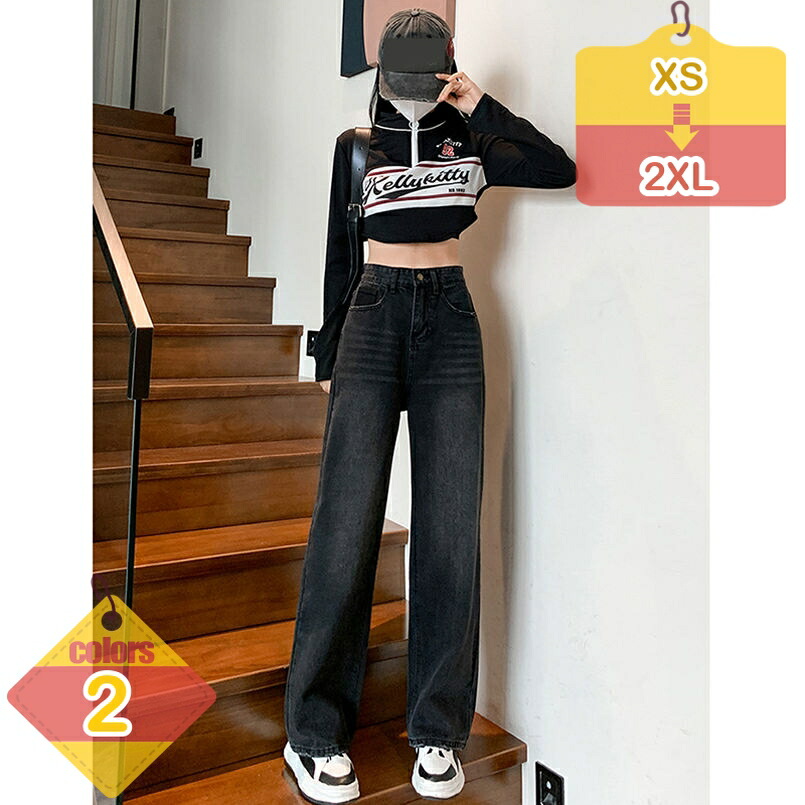 1000円OFFクーポン ワイドパンツ デニム レディース 春秋冬 ハイウエスト ジーンズ デニムパンツ 大きいサイズ ゆったり ストレート ジーパン ロングパンツ 10分丈 ボトムス シンプル シルエット 大人 女性用 おしゃれ liber-online