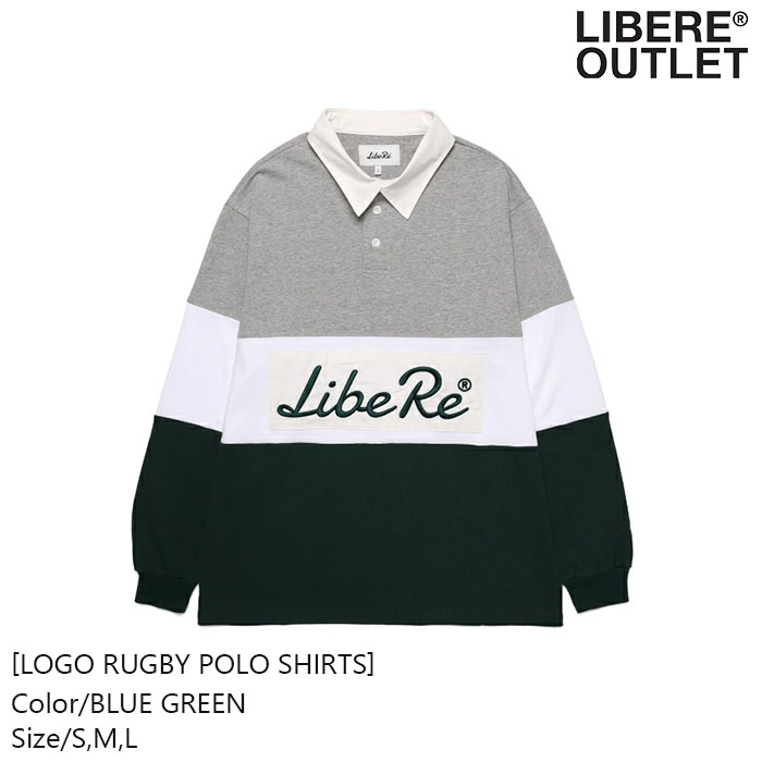 LIBERE リベーレ ロゴ ラグビー ポロ シャツ ラガーシャツ ポロシャツ 長袖 刺繍 オーバーサイズ ビッグサイズ 青緑 ブルーグリーン ターコイズ[LOGO RUGBY POLO SHIRTS/BLUE GREEN]公式アウトレット